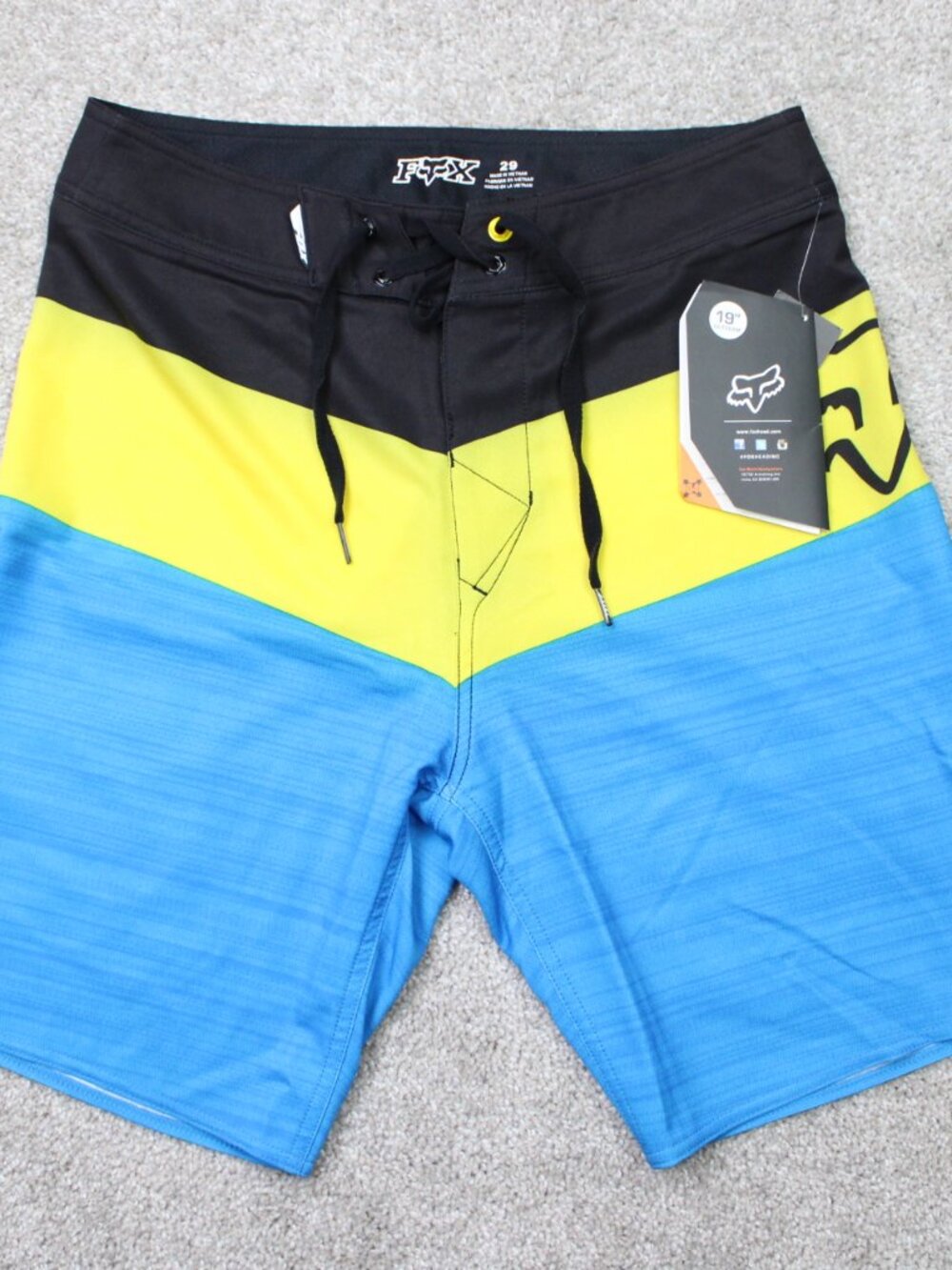 Fox Boardshorts NWT Mens 29 Blue/Yellow/Black Imminent 19" Swim Trunks Shorts